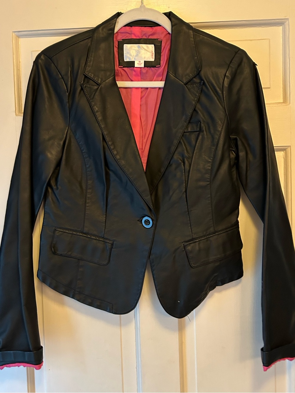 Xhilaration Black Faux Leather Blazer with Pink Lining